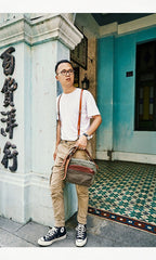Canvas Mens Small Green Side Bag Canvas Messenger Bags Canvas Travel Courier Bag for Men