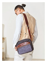 Canvas Mens Small Green Side Bag Canvas Messenger Bags Canvas Travel Courier Bag for Men