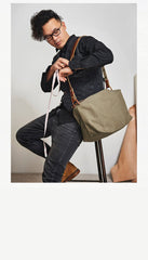 Canvas Cool Mens Green Side Bags Canvas Leather Messenger Bags Canvas Travel Courier Bag for Men