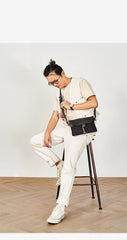 Cool Canvas Leather Mens Messenger Shoulder Bag Small Canvas Side Bag Courier Bags for Men