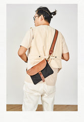 Cool Canvas Leather Mens Messenger Shoulder Bag Small Canvas Side Bag Courier Bags for Men