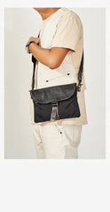 Cool Canvas Leather Mens Messenger Shoulder Bag Small Canvas Side Bag Courier Bags for Men