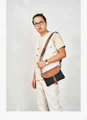 Cool Canvas Leather Mens Messenger Shoulder Bag Small Canvas Side Bag Courier Bags for Men