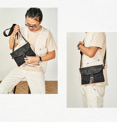 Cool Canvas Leather Mens Messenger Shoulder Bag Small Canvas Side Bag Courier Bags for Men