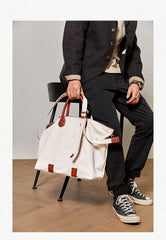 Cool Canvas Leather Mens Tote Bag 15'' Messenger Bags Handbag Canvas Tote Shoulder Bag for Men Women