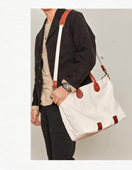 Cool Canvas Leather Mens Tote Bag 15'' Messenger Bags Handbag Canvas Tote Shoulder Bag for Men Women