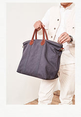 Cool Canvas Leather Mens Tote Bag 15'' Messenger Bags Handbag Canvas Tote Shoulder Bag for Men Women