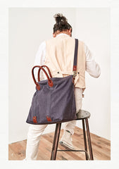 Cool Canvas Leather Mens Tote Bag 15'' Messenger Bags Handbag Canvas Tote Shoulder Bag for Men Women