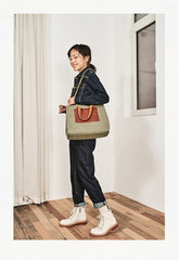 Vintage Canvas Leather Mens Tote Bag Green Tote Handbag Canvas Shoulder Tote for Men Women