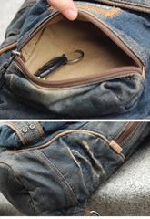Blue Jean Mens Large Sling Bag Chest Bag Vintage Denim One Shoulder Backpacks For Men