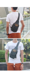 Jean Vintage Blue Messenger Bag Chest Bag Jean Blue One Shoulder Backpack For Men