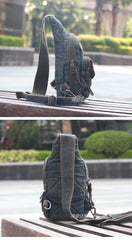 Jean Vintage Blue Messenger Bag Chest Bag Jean Blue One Shoulder Backpack For Men