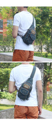 Jean Vintage Blue Messenger Bag Chest Bag Jean Blue One Shoulder Backpack For Men