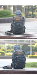 Jean Vintage Blue Messenger Bag Chest Bag Jean Blue One Shoulder Backpack For Men