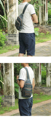 Jean Vintage Blue Mens Sling Bag Chest Bags Jean One Shoulder Backpack For Men