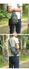 Jean Vintage Blue Mens Sling Bag Chest Bags Jean One Shoulder Backpack For Men