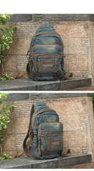 Jean Vintage Blue Mens Sling Bag Chest Bags Jean One Shoulder Backpack For Men