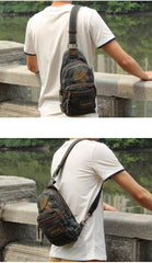 Jean Blue Mens 8 inches Sling Bag Chest Bags Fashion Denim One Shoulder Backpack For Men