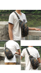 Jean Blue Mens 8 inches Sling Bag Chest Bags Fashion Denim One Shoulder Backpack For Men