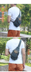 Fashion Jean Blue Mens Sling Bag Chest Bags Denim Sling Pack One Shoulder Backpacks For Men