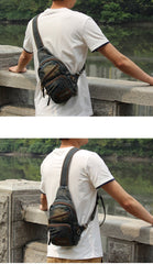 Fashion Jean Blue Mens Sling Bag Chest Bags Denim Sling Pack One Shoulder Backpacks For Men