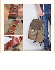 Canvas Mens Womens Backpack Green Travel Rucksack Satchel Backpack Canvas School Backpack for Men