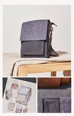 Canvas Mens Vertical Messenger Shoulder Bag Green Small Side Bag Courier Bag for Men