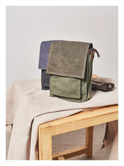 Canvas Mens Vertical Messenger Shoulder Bag Green Small Side Bag Courier Bag for Men