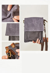 Canvas Mens Vertical Messenger Shoulder Bag Green Waxed Canvas Small Side Bag Courier Bag for Men