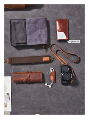 Canvas Mens Vertical Messenger Shoulder Bag Green Waxed Canvas Small Side Bag Courier Bag for Men