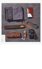 Canvas Mens Vertical Messenger Shoulder Bag Green Waxed Canvas Small Side Bag Courier Bag for Men