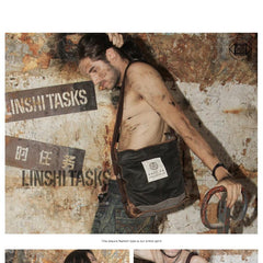 Canvas Leather Mens Gray Black Side Bag Messenger Bags Canvas Courier Bag for Men
