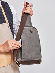 Canvas Leather Mens Gray Sling Backpacks Brown Chest Bag Sling Pack Sling Bag For Men