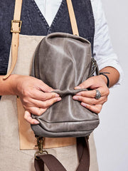 Canvas Leather Mens Gray Sling Backpacks Brown Chest Bag Sling Pack Sling Bag For Men