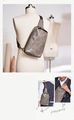 Canvas Leather Mens Gray Sling Backpacks Brown Chest Bag Sling Pack Sling Bag For Men