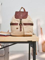 Canvas Leather Mens Womens Backpack Travel Backpack Blue Satchel Rucksack Canvas School Backpack for Men Women