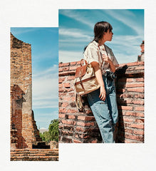 Canvas Leather Mens Womens Backpack Travel Backpack Blue Satchel Rucksack Canvas School Backpack for Men Women