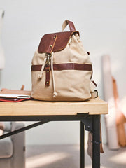 Canvas Leather Mens Womens Backpack Travel Backpack Blue Satchel Rucksack Canvas School Backpack for Men Women
