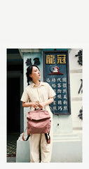 Pink Canvas Mens Womens Cube Rucksack Satchel Backpack Canvas School Backpack for Men Women