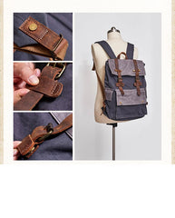 Canvas Leather Mens Backpack 15 inches Travel Green Backpacks Satchel Backpack Canvas School Backpack for Men