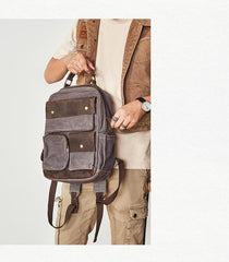 Waxed Canvas Leather Mens Backpack 14 inches Canvas Travel Backpack Canvas Computer Backpack for Men