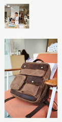Waxed Canvas Leather Mens Backpack 14 inches Canvas Travel Backpack Canvas Computer Backpack for Men