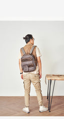 Waxed Canvas Leather Mens Backpack 14 inches Canvas Travel Backpack Canvas Computer Backpack for Men