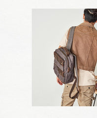 Waxed Canvas Leather Mens Backpack 14 inches Canvas Travel Backpack Canvas Computer Backpack for Men