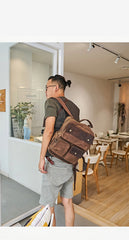 Waxed Canvas Leather Mens Backpack 14 inches Canvas Travel Backpack Canvas Computer Backpack for Men
