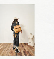 Canvas Leather Mens Womens Backpack Messenger Backpack Satchel Bag Canvas School Backpack for Men Women