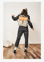 Canvas Leather Mens Womens Backpack Messenger Backpack Satchel Bag Canvas School Backpack for Men Women