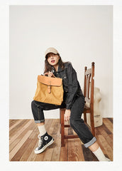 Canvas Leather Mens Womens Backpack Messenger Backpack Satchel Bag Canvas School Backpack for Men Women