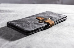 Canvas Leather Long Wallets for men Bifold Vintage Men Long Wallet