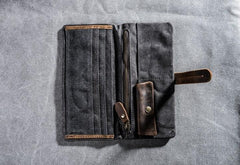 Canvas Leather Long Wallets for men Bifold Vintage Men Long Wallet
